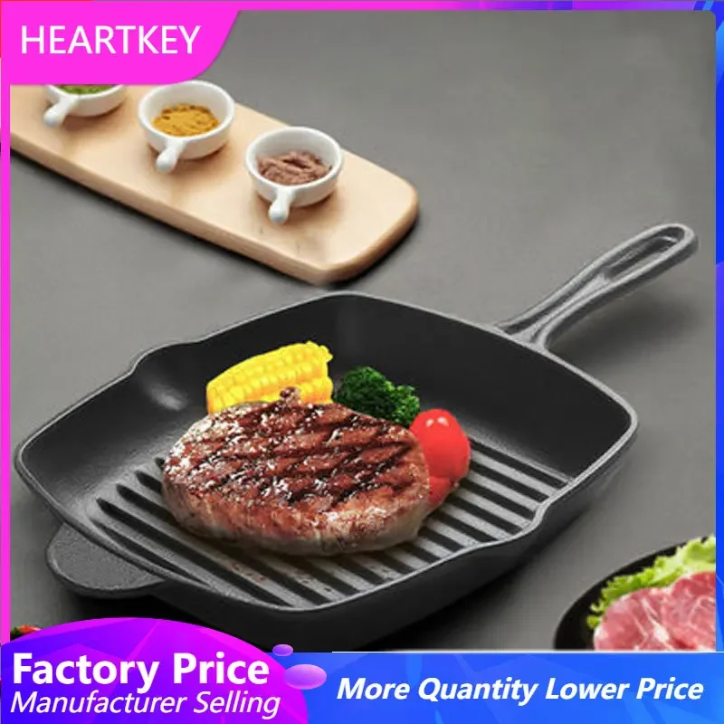 Frying Pan Cast Iron Cookware 26CM Stripe Thick-bottomed Steak Skillet Kitchen Outdoor BBQ Pancake Saucepan