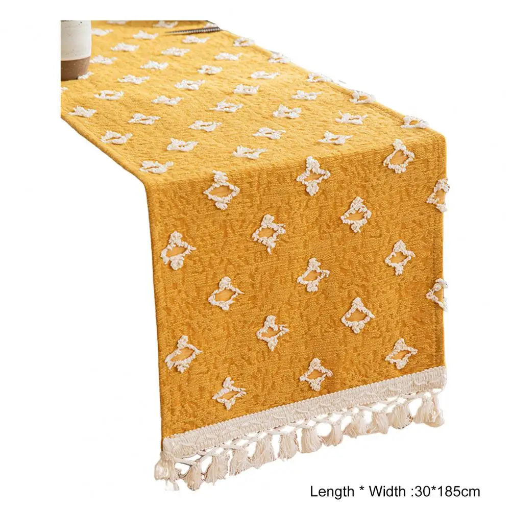 Rustic Table Runner Boho Burlap Yellow Table Runner Stain-Resistant Summer Kitchen Dining Table Cloth Party Home Decoration