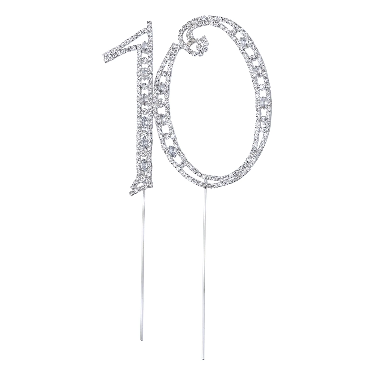 

10pcs Silver Rhinestone 10Th Birthday 10Th Cake Topper Anniversary 11.5Cm Rhinstone Cake Topper Party Wedding Decoration