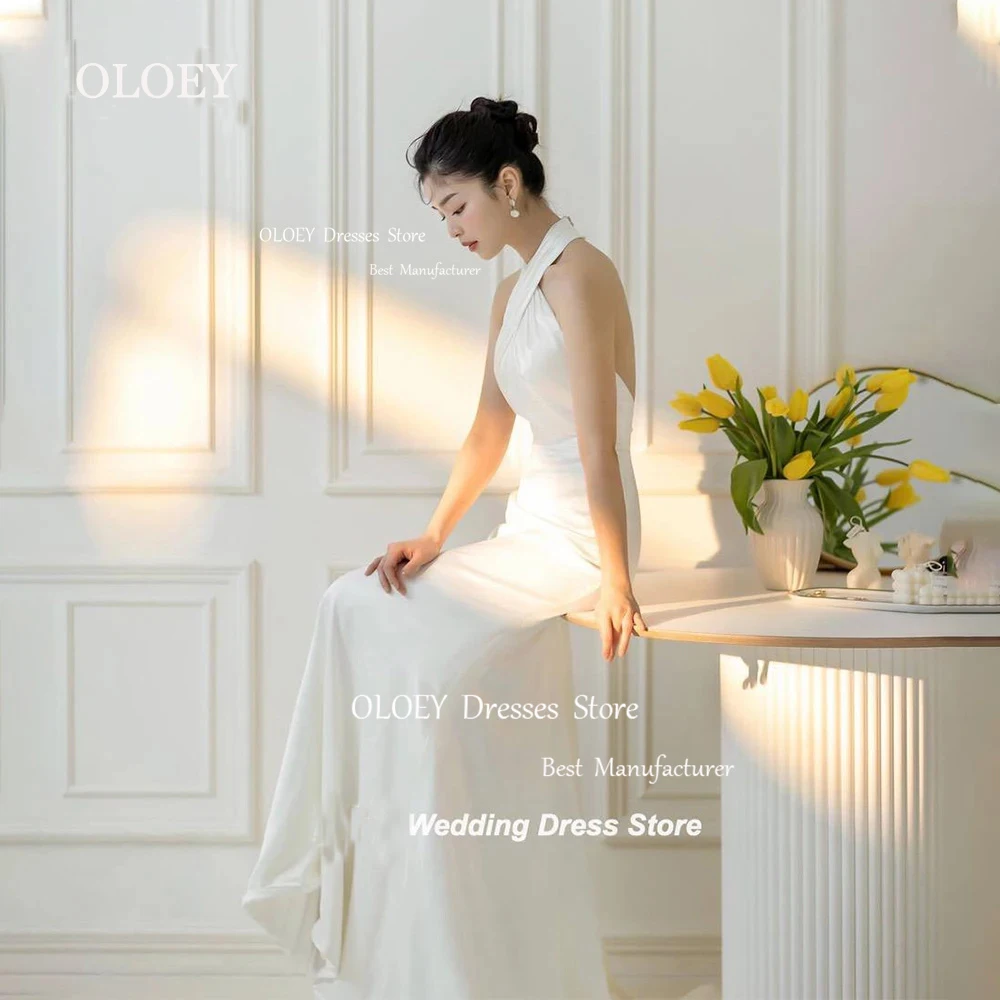 OLOEY Simple Halter Long Wedding Dresses Korea Japan Photoshoot Satin Bridal Gowns Vestido De Noiva Sleeveless Backless Custom