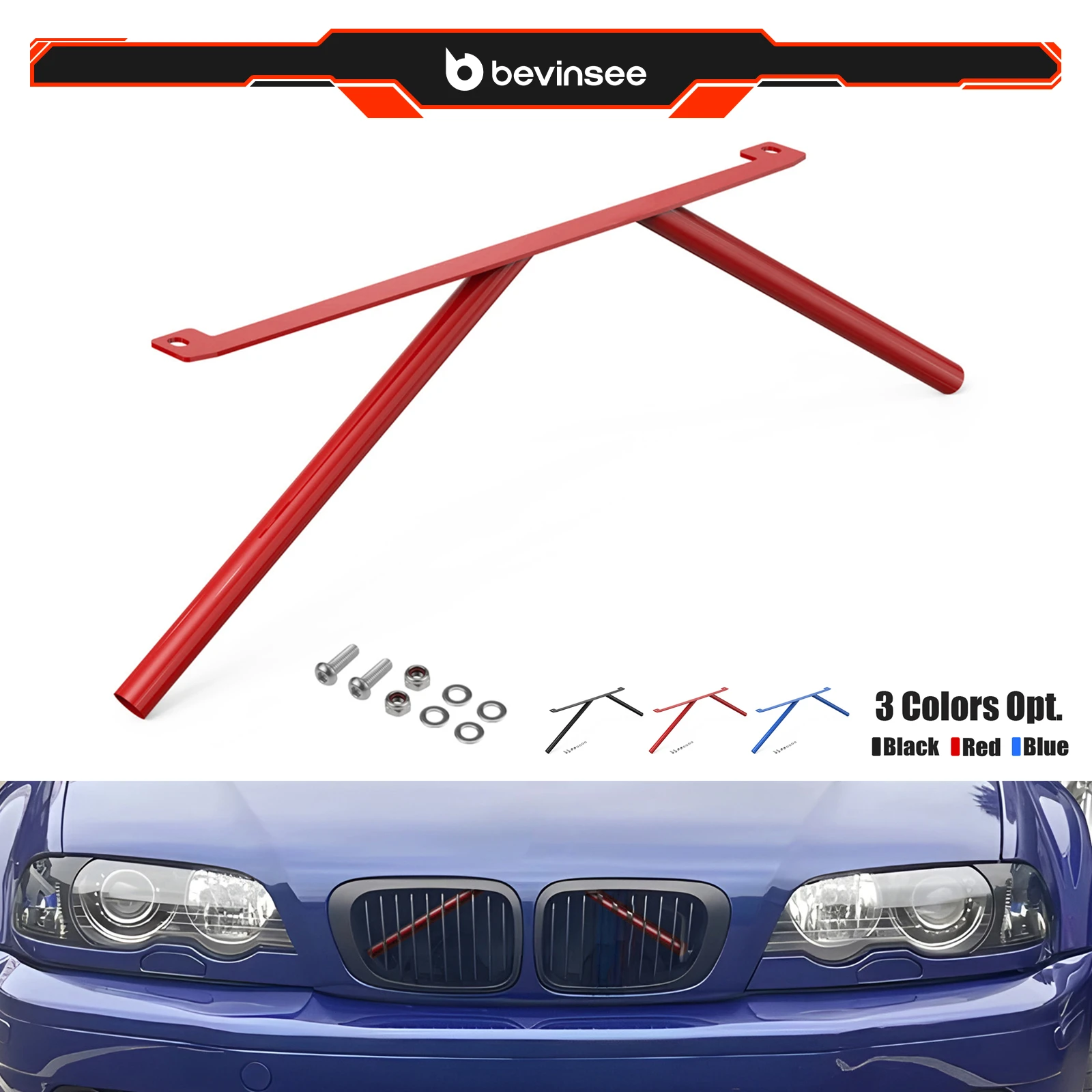 

BEVINSEE Kidney Struts Kidney Struts Rods Tuning V Brace for BMW E46 323i 325i 328i 330i 1999-2006