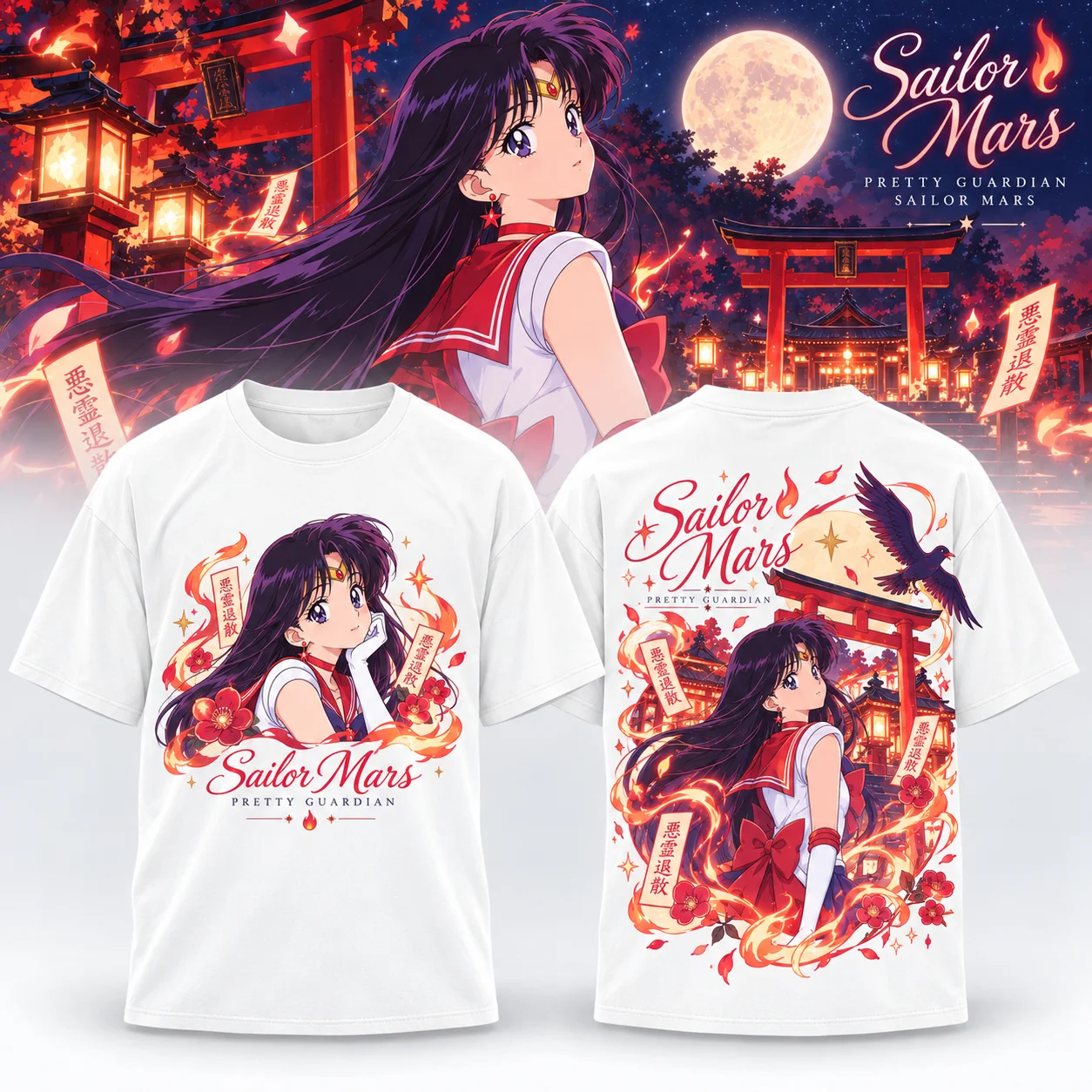 Sailor Moon Anime Magic Moon Retro 90s Tee Men's Women's White Cute Cool Graphic Art Print Oversized Short Sleeve Streetwear Top
