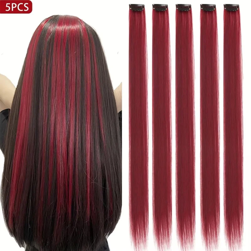 Extensiones de cabello con gradiente de tres colores, Clip en arcoíris, oropel de pelo sintético brillante, extensiones de cabello brillantes resistentes al calor