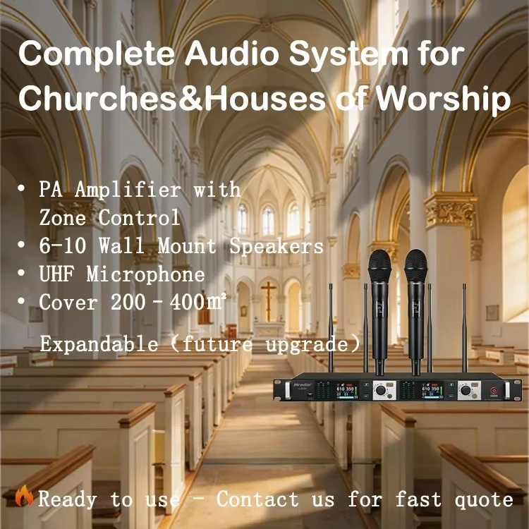 Church Audio System with UHF Wireless Microphone  Clear Speech Solution Commercial PA System with Zone Control Houses of Worship