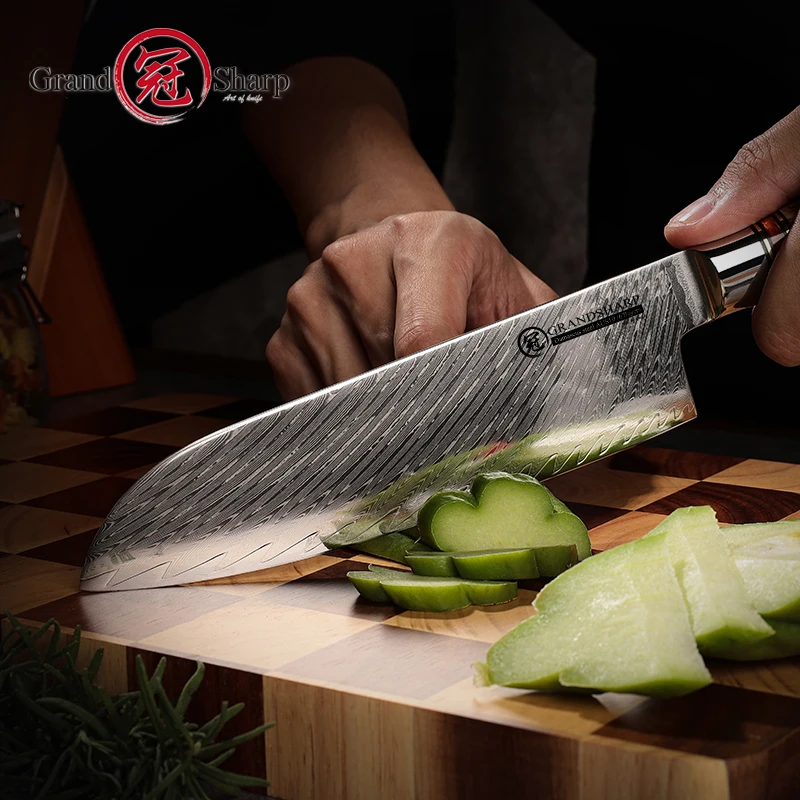 Grandsharp 7 Inch Damascus Santoku Knife AUS10 Japanese Kitchen Chef Knives Fish Meat Slicing Vegetables Chopping Butcher Knifes