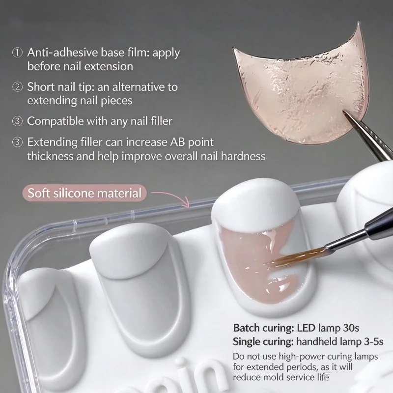 Nail Piece Mold Anti Overflow Phototherapy Adhesive Silicone Reusable Shallow Fit Prefabricated Nail base film DIY Manicure Tool