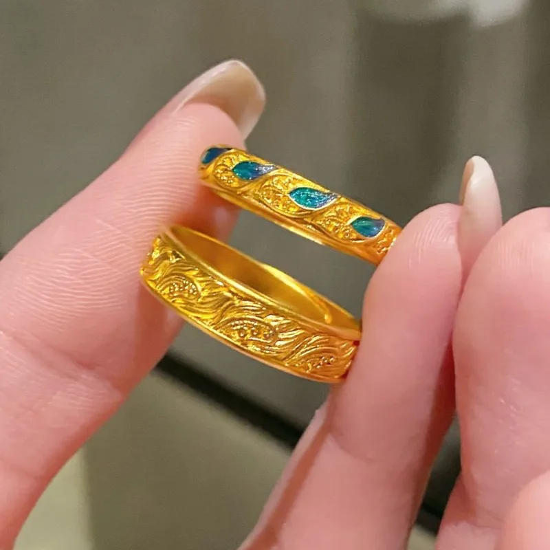 جديد نمط المحكمة الصينية الإغاثة حلقة مفتوحة المرأة المتخصصة الأزياء الخفيفة الفاخرة مذهب النبيلة الراقية خاتم المجوهرات #3