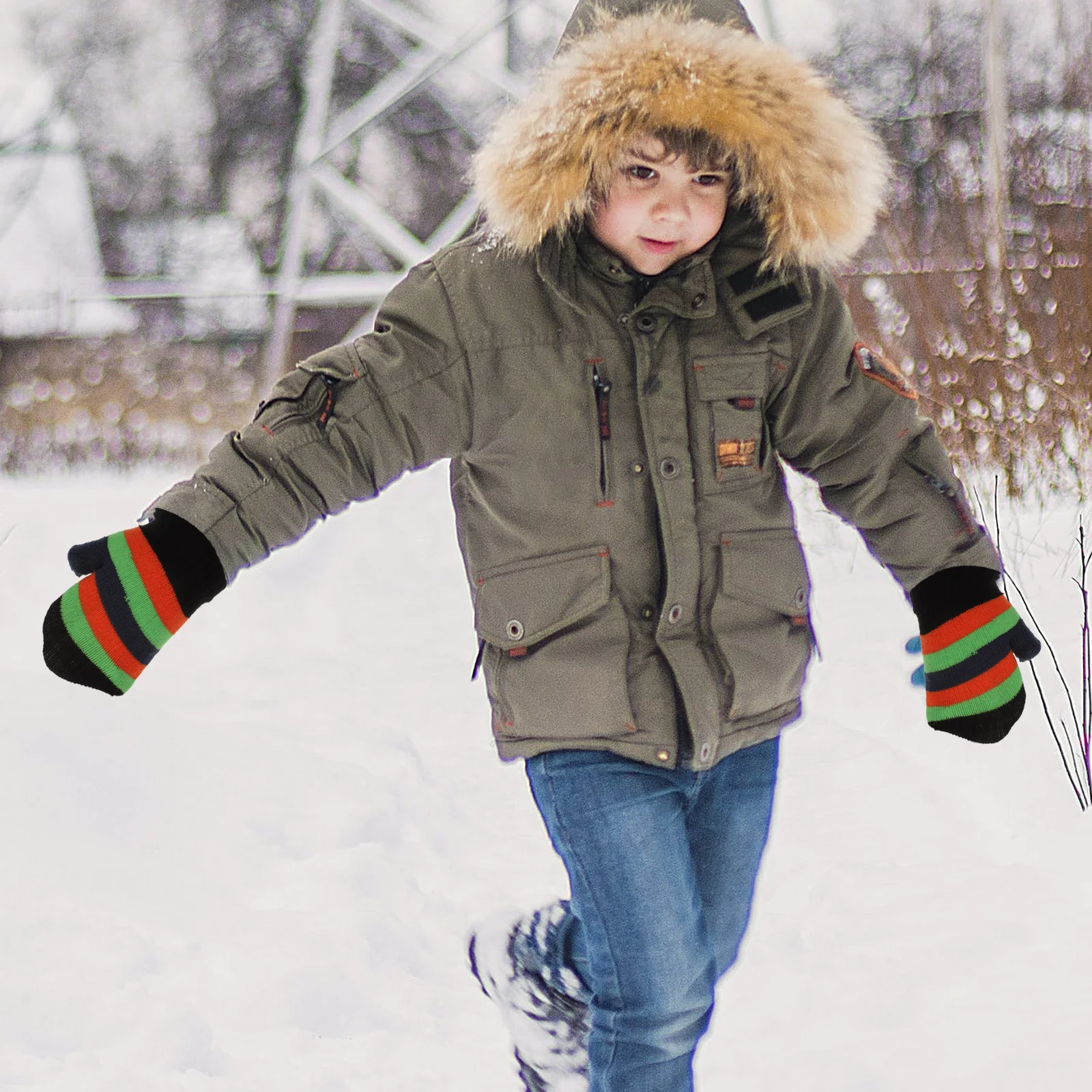 ถุงมือถักที่ให้ความอบอุ่นในฤดูหนาว ป้องกันรอยขีดข่วน ป้องกันความเย็น สวมใส่กลางแจ้งได้ สีสันสดใส สำหรับทุกเพศ