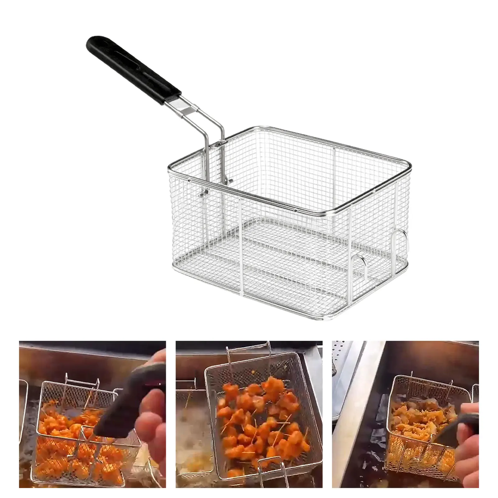 Fryer Basket Stainless Steel Nickel Plated Mini Fried Skewers Chips Fish Fry Baskets Safe Handle for Kitchen Party BBQ Tool