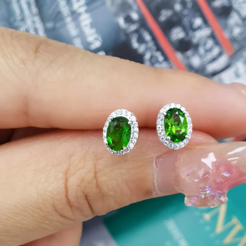 SACE GEMS Fashion Jewelry Earrings for Women 925 Sterling Silver 4*6MM Diopside Stud Earrings Wedding Party Fine Jewelry Gift
