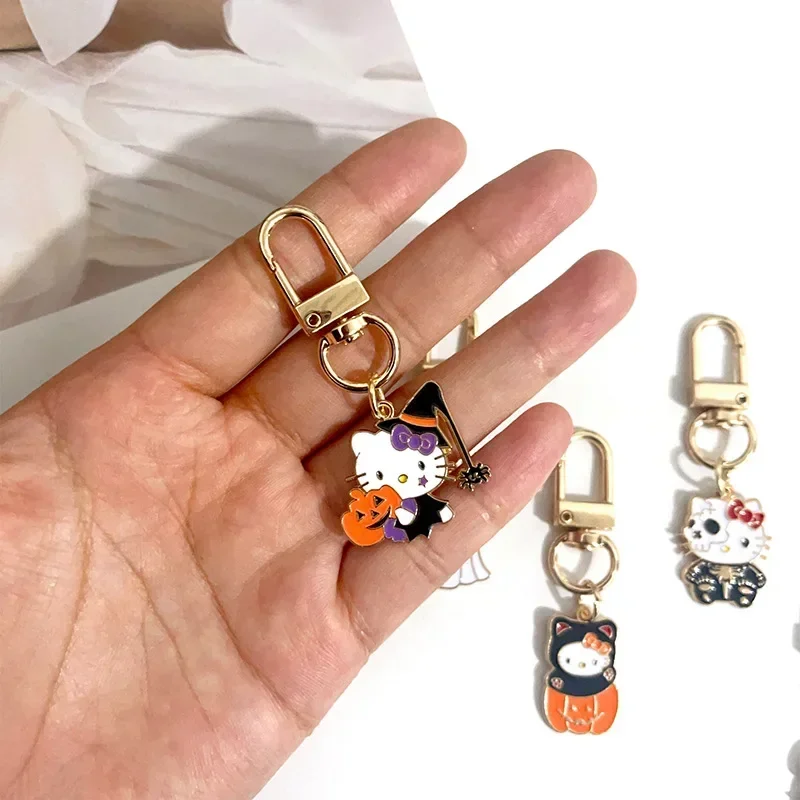 Sanrio Halloween Hello Kitty Demon Ghost Style Keychain Cute Cartoon Alloy Drip Oil Pendant Decoration Children's Holiday Gifts