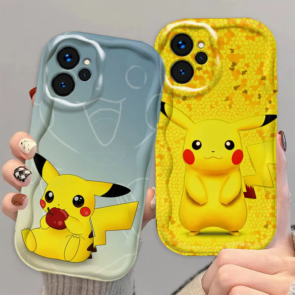 Anime Lovely P-Pikachu P-Pokemon 3D Wave Phone Case For REALME 5 6 7 7I 8 10 11 12 C20 C33 C35 C55 C63 C65 C67 C21Y GT 3 6 Case