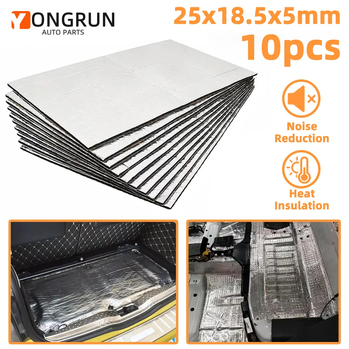 10 Stück 25x18,5x5mm Schalldämmende Baumwolle für Autotüren und Motorhauben, Selbstklebende Dämmung zur Geräuschreduzierung aus Aluminiumfolienmaterial – Detail 1