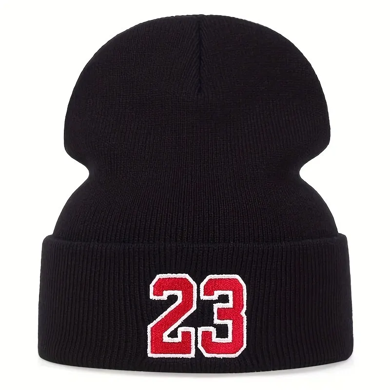 Unisex 23 Number Embroidery Beanies Autumn Winter Warm Hat Hip Cap Beanie Hat Caps for Women Men