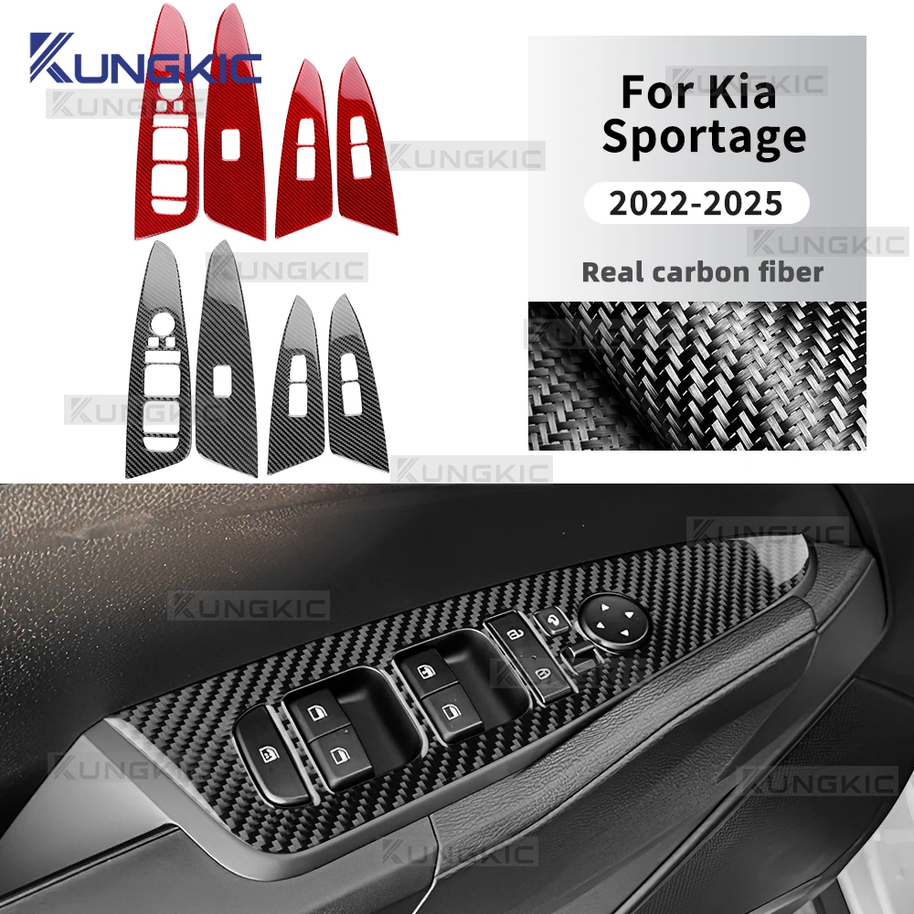 

For 2022 2023 2024 2025 KIA Sportage NQ5 Real Soft Carbon Fiber Car Window Button Lift Panel Sticker LHD Interior Accessories