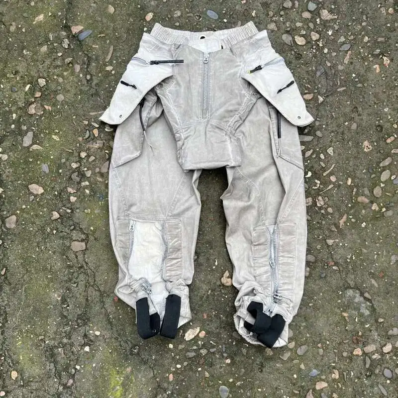 HKSH ربيع جديد الرجال المد غسل النفايات الأرض جيوب داكنة واسعة الساق قابل للتعديل فضفاض عادية الثقيلة سفاري نمط البضائع السراويل HK3905 #5