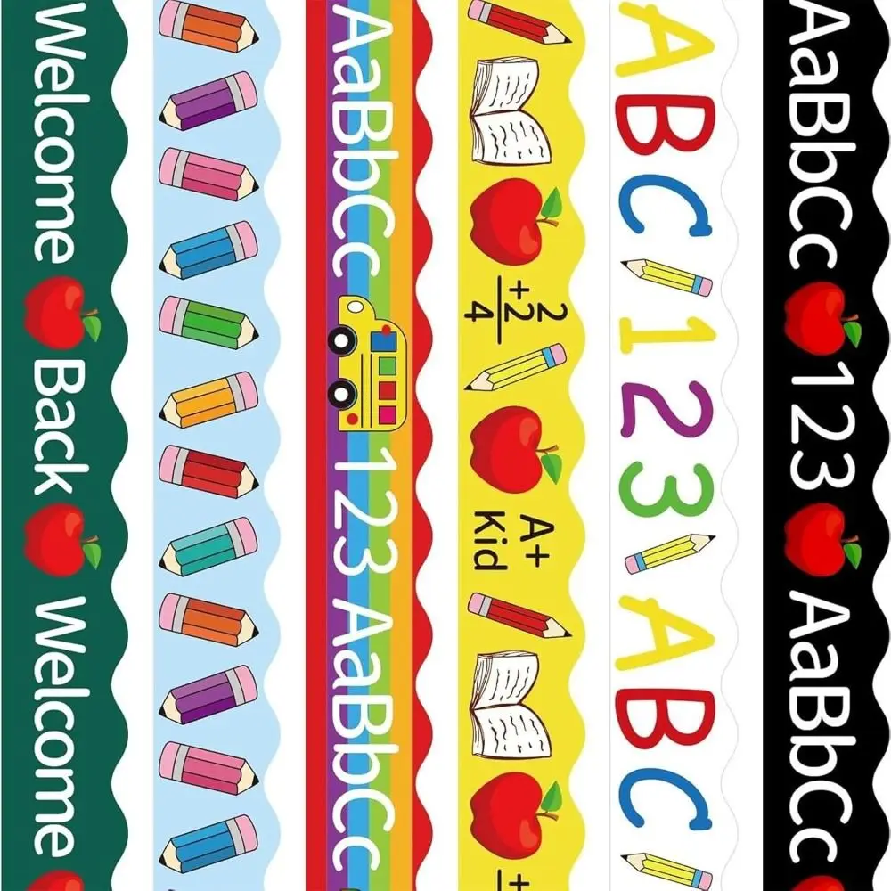 6pcs/set Colorful Bulletin Board Trim Pencil Printed Back-to-School Decor Bulletin Board Border DIY Self-Adhesive