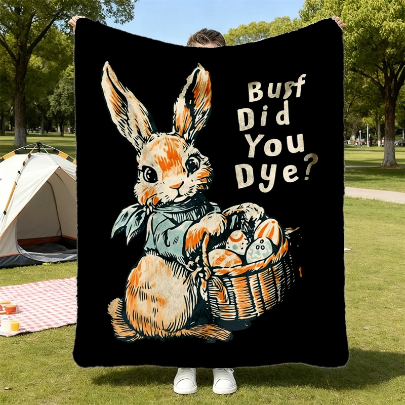 But Did You Dye Flannel Blanket, Retro Bunny Easter Graphic Flannel Throw, Gothic Egg Hunt Cozy Blanket