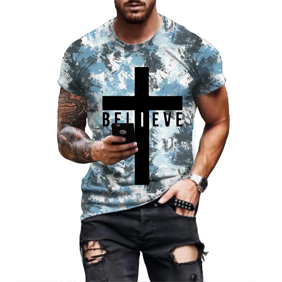 Summer Streetwear Jesus Christ Cross T Shirts Men Fashion T-Shirt Harajuku Funny Tee Jesus Graphic Tops