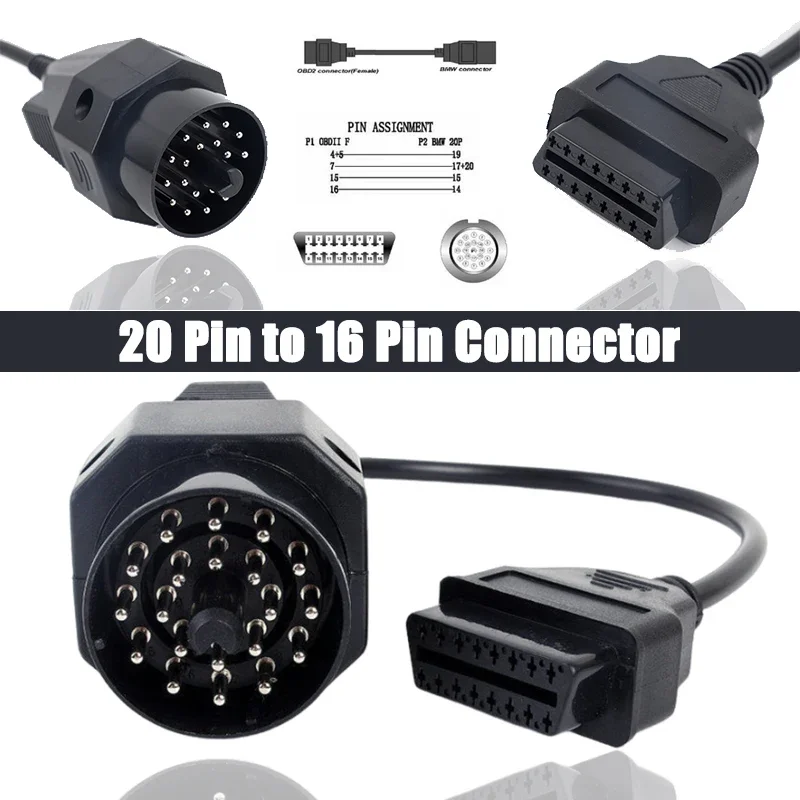 For BMW 20-Pin OBD2 16-Pin Female Connector E36 E39 X5 Z3 OBD OBD II Adapter for BMW 20-Pin OBD2 Car Diagnostic Conversion Cable