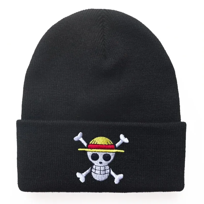 New ONE PIECE Beanies Women Autumn Winter Warm Hat Anime Luffy Cosplay Skull Embroidery Caps for Men Knitted Unisex Bonnet Gifts