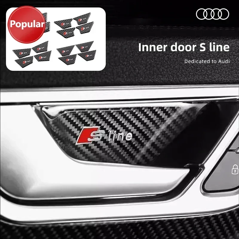 

4Pcs Car Door Bowl Handle Carbon Fiber Sticker Trim Cover For Audi Sline A3 A4 A5 A6 A7 Q5 Q5L C6 C7 C8 8V S3 B8 A4L Accessories