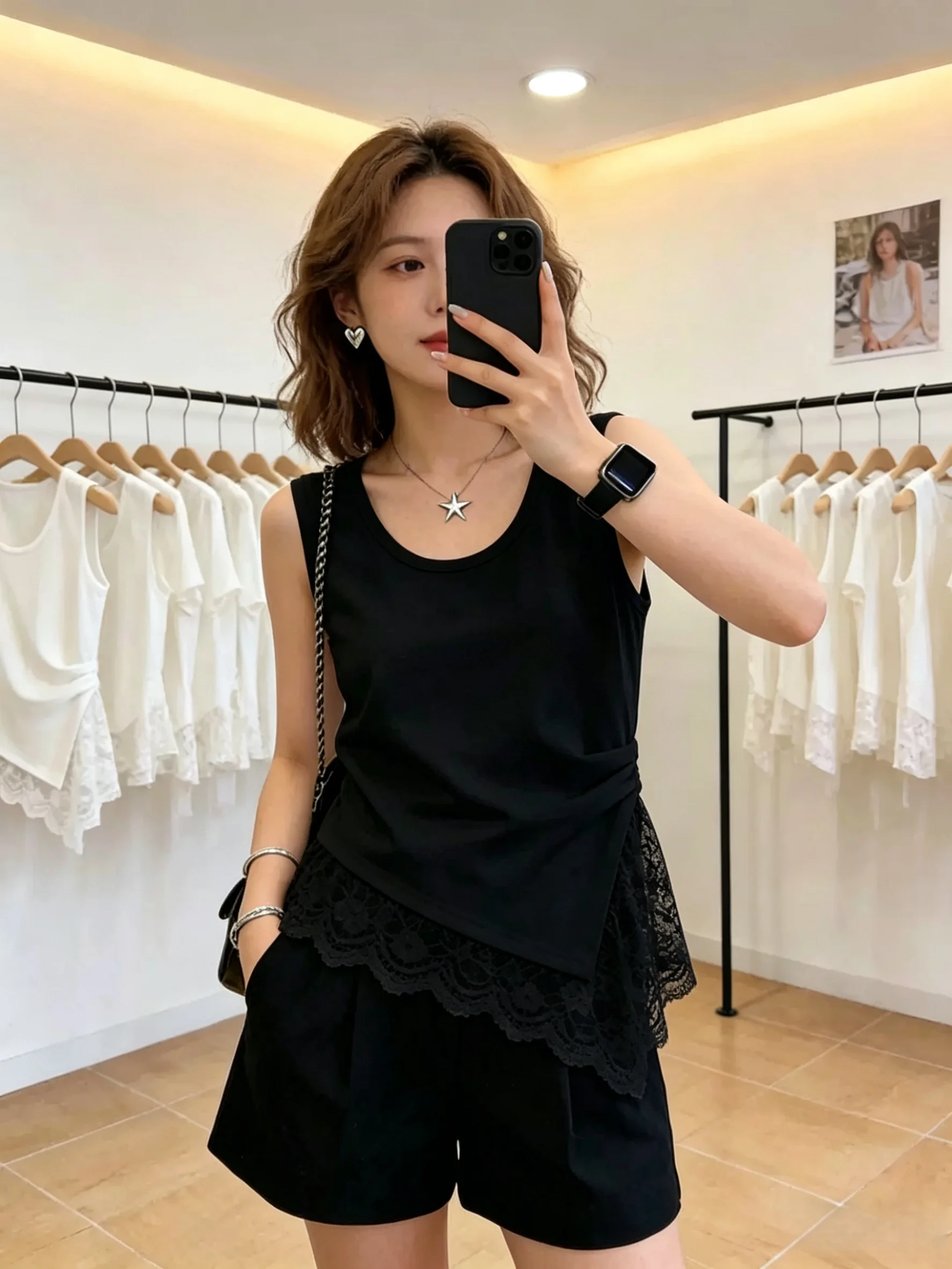 Summer Women's Lace Strap Tank Top 95 Cotton Sleeveless Base Layer Outerwear Big Size Fat MM Inner Wear Casual Simple Style