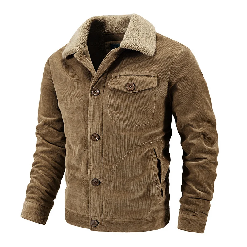 

Men Brand Casual Fashion Corduroy Slim Coat Outwear Military Jacket coat Autumn Winter New Fleece Warm Thick Jackets