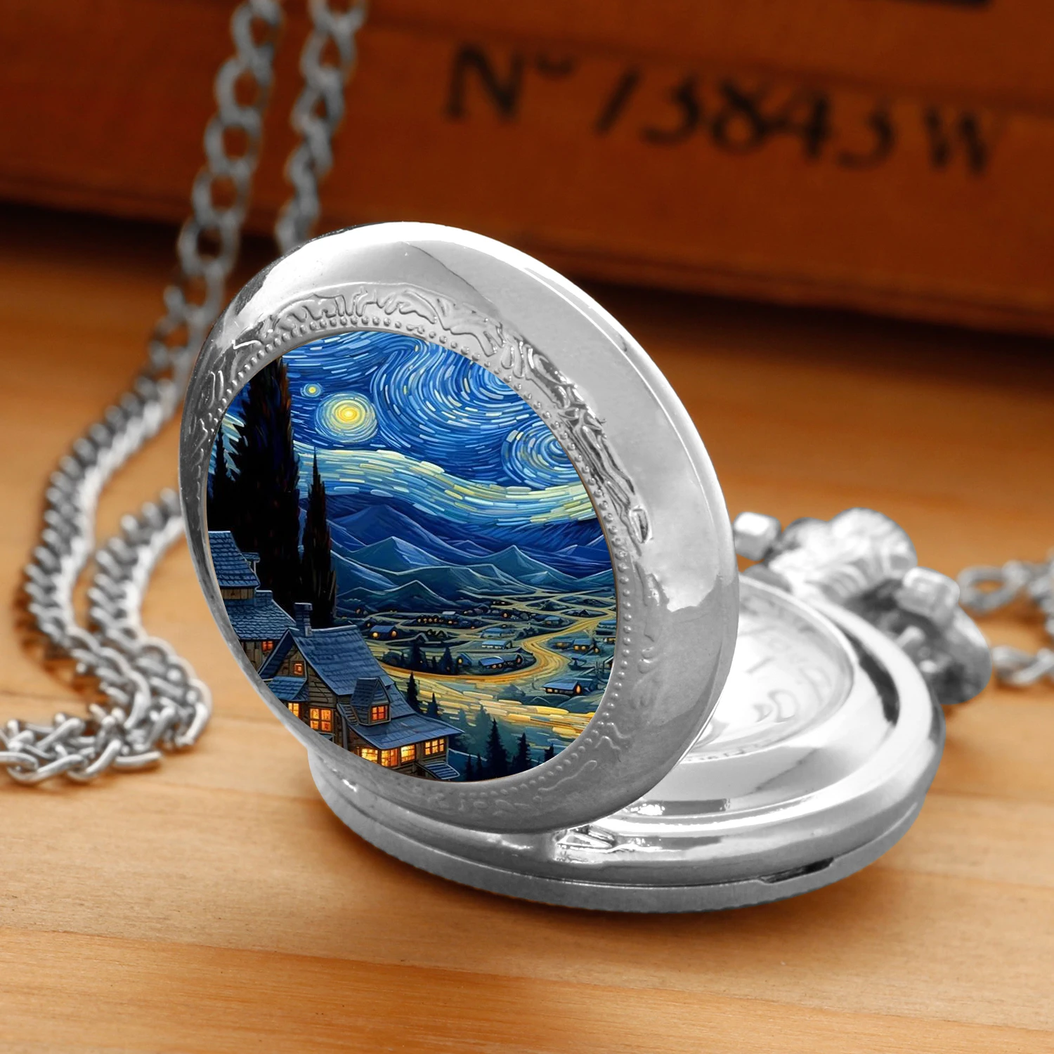 Famous Gogh Painting Quartz Pocket Watch for Women Men Necklace Pendant Clock Chain Kids Pocket Watch Birthday Christmas Gift