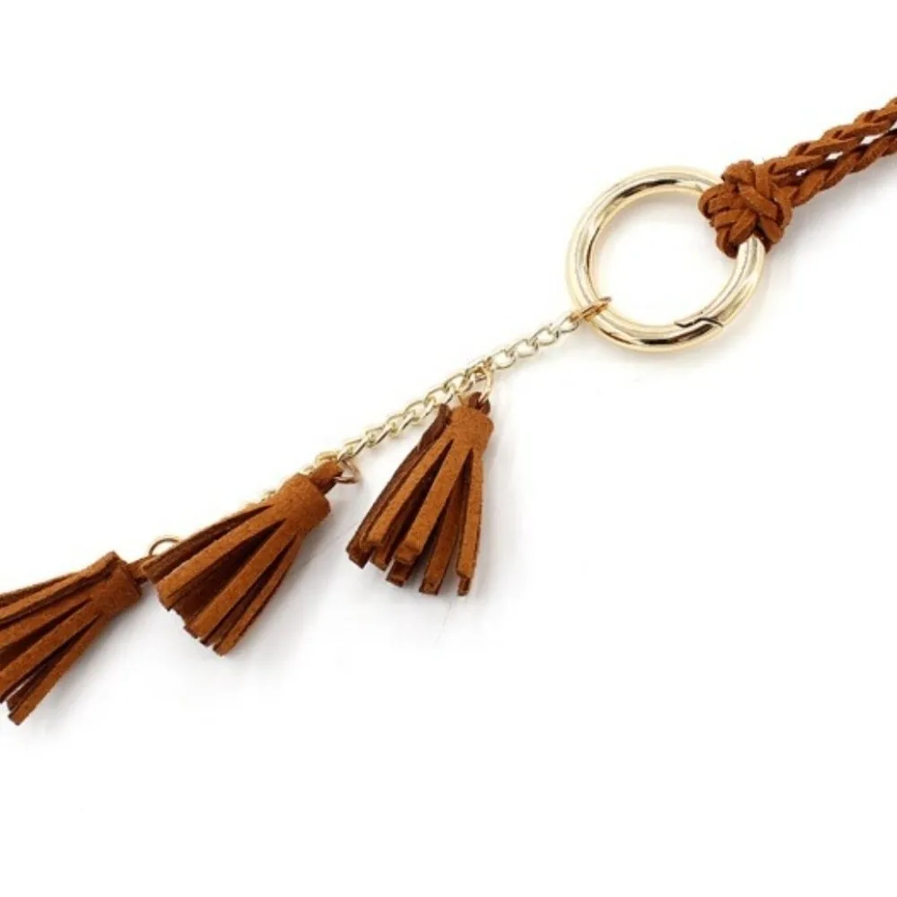 Solid Color Braided Tassel Belt Tassel Detail Braided Design Knit Belt Knit Texture Thin Rope Thin Waist Rope Belt Girls Fashion