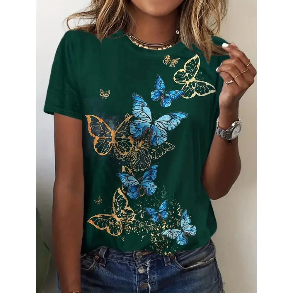 Fashion 3D Butterfly Print T Shirt For Women Summer Hot Sale Animal Pattern T-Shirt Casual O-neck Short Sleeve Top Girl Clothing