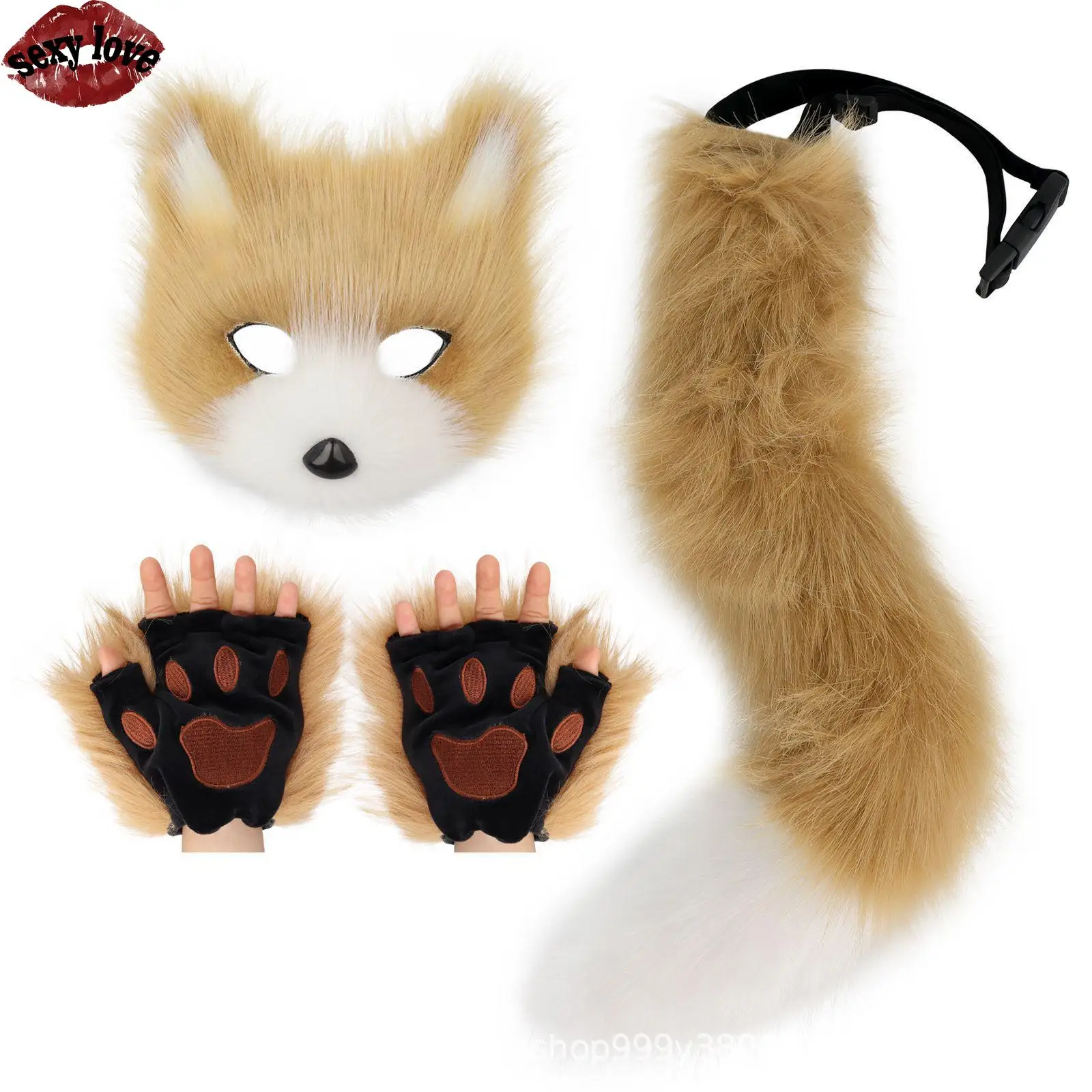 Fashion Festival Cosplay Accessories Halloween Decoration Plush Cat Fox Tail Orc Style Mask Gloves Three Piece Set Cosplay Props