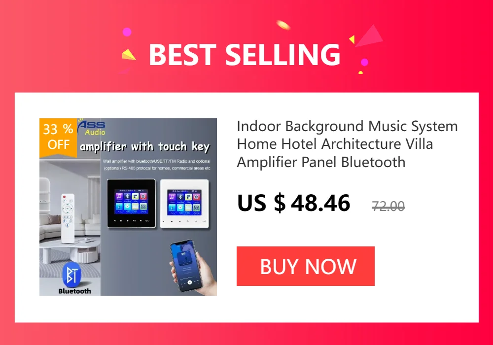 Smart Home Audio System Music Player 2 Channel 4inch Mini Touch Screen Wireless Bluetooth In Wall Amplifier with FM Radio,USB