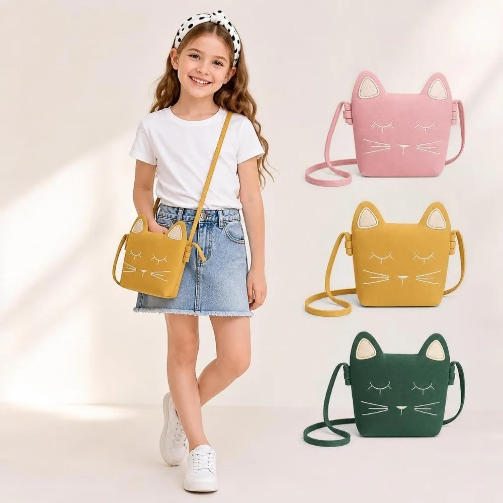Lovely Mini Crossbody Bag Cat Pattern Large Capacity Shoulder Bag Frosted Leather Satchel Handbag Girl Children