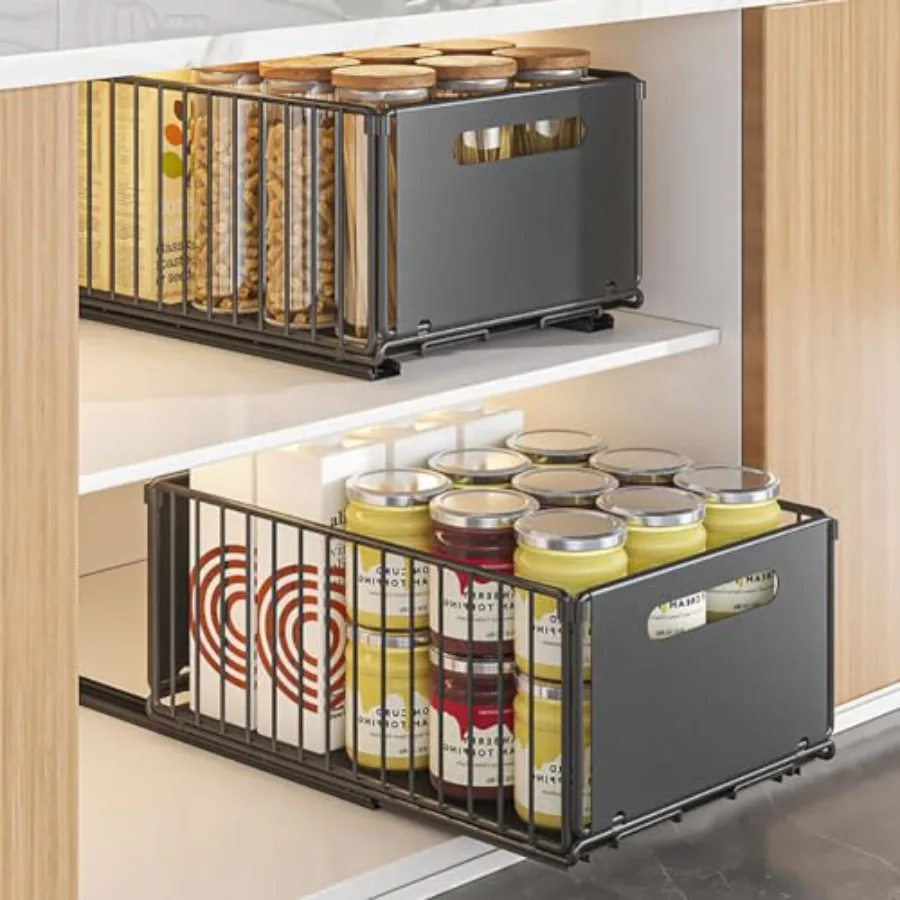 

Pull Out Cabinet Organizer Slide Out Drawer Storage Shelves Cupboard Organiser Sliding Cabinet Basket for Kitchen No Drilling a