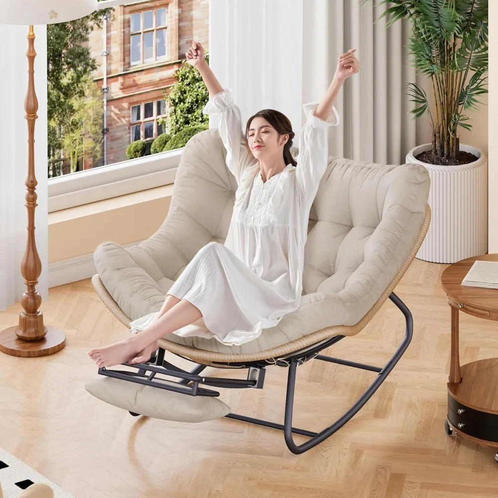 كرسي هزاز للفناء الخارجي مع مسند للقدمين، كرسي قراءة مريح كبير الحجم للأطفال مع مسند، مثالي لغرف النوم والشرفة