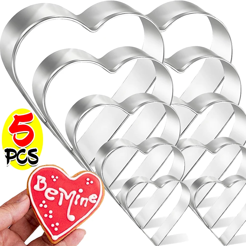 15/5x Stainless Steel Heart Cookie Cutter Mould Love Heart Shaped Biscuit Molds Valentines Day Cake Decor Food Grade Baking Tool