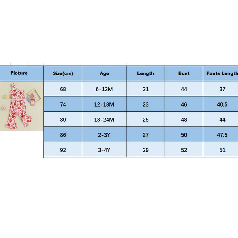 Set di pantaloni estivi da 2 pezzi per ragazze set di pantaloni svasati con stampa a cuore senza maniche con una spalla