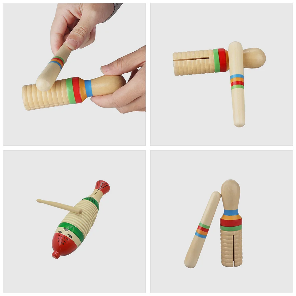 

2 Sets Wooden Robe Toys Kid Instruments Musical Baby Sticks Beginner Guiro Percussion for Children