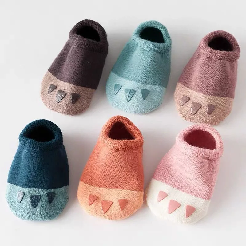 Cat Claw Splicing Baby Socks Cartoon Cute Boys Girls Socks Soft Skin Friendly Newborn Glue Dot Anti-Slip Socks for 0-3 Years Old