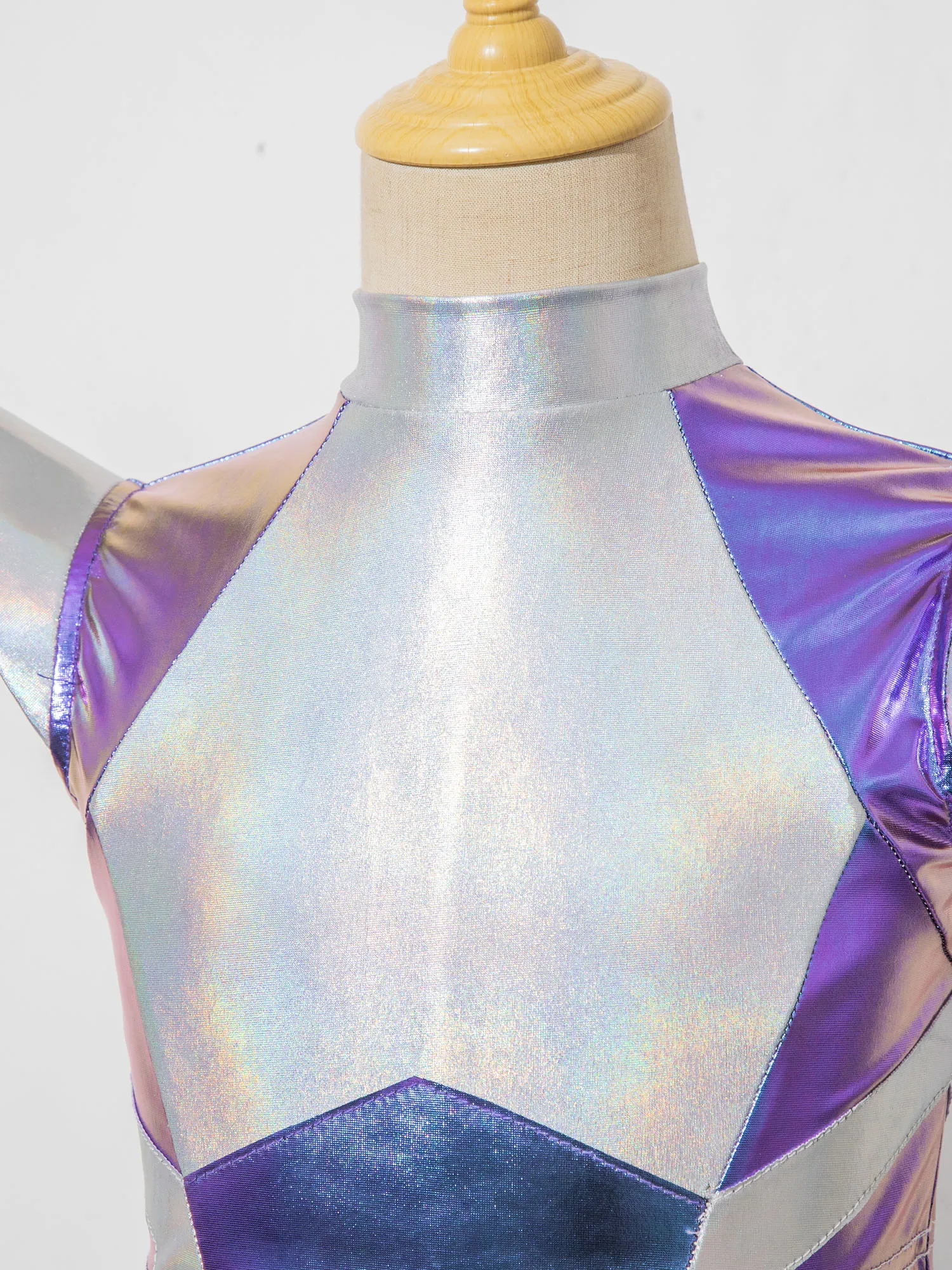 Children Girls Metallic Shiny Hip Hop Jazz Dance Outfit Crop Top with Skirt Sleeves Alien Space Cadet Robot Astronaut Costume - view 4