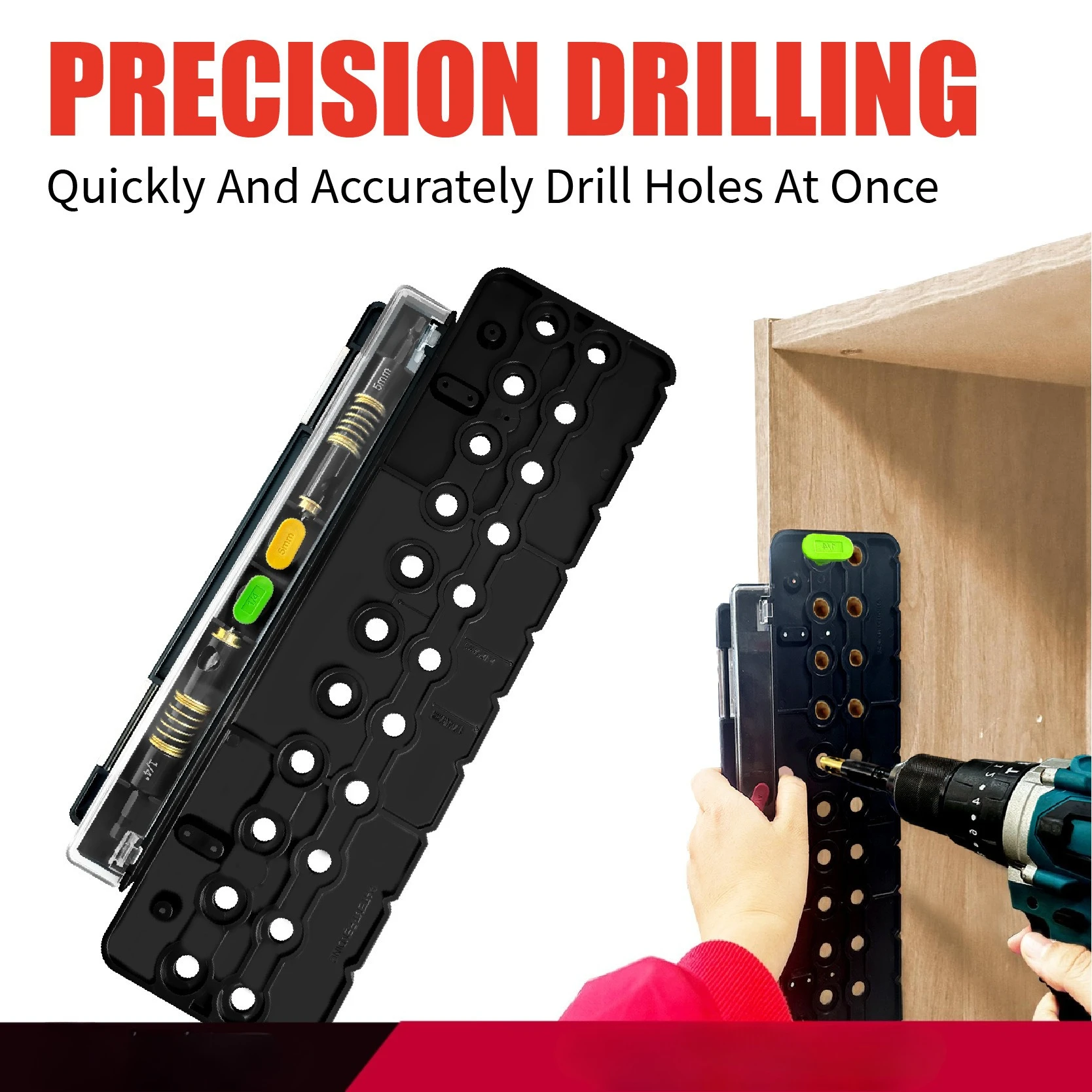 Shelf Pin Jig and Hinge Jig Two-in-One Self-contained Clamping Aluminum Alloy Shelf Pin Drilling Jig for Furniture Cabinet Shelf