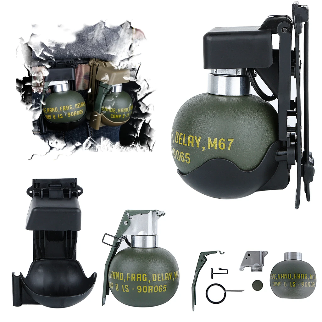 M67 CS Tactical Hand Grenades Toy with MOLLE Fixed Carrying Device Metal Container Airsoft Shot Filler Storage for Shooting Game