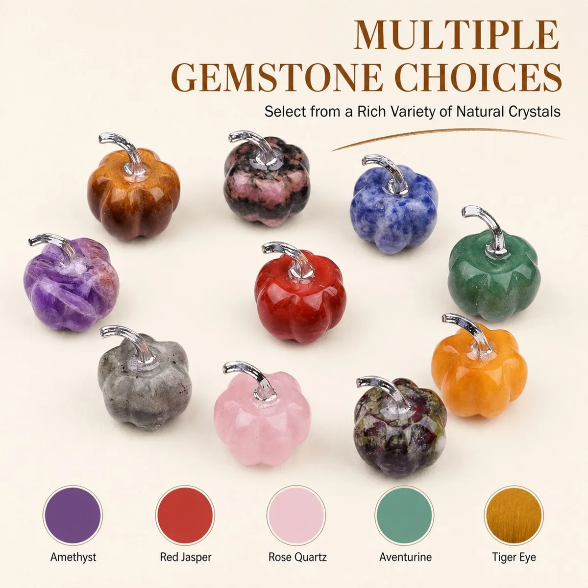 12 PCS Handmade Craved 20mm Gemstone Mini Pumpkin Carving Ornament Figurine for Halloween Home Decoration Craft Gift