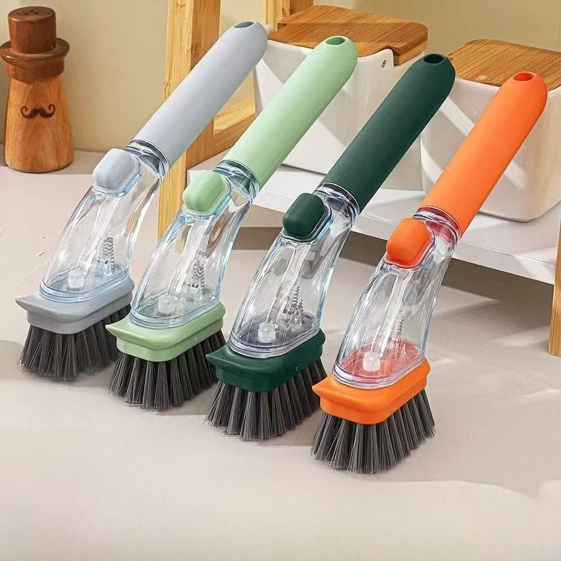 Hot Refillable Liquid Cleaning Brush Kitchen Bowl Scrubber Cleaning Sponge Long Handle Dispenser Cleaner Tool Pot Brush Artifact