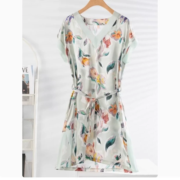 

Birdsky, 1PC Women night dress gown nightdress nightwear sleepwear nightgowns V neck 16MM 100% mulberry silk satin solid, S-1098
