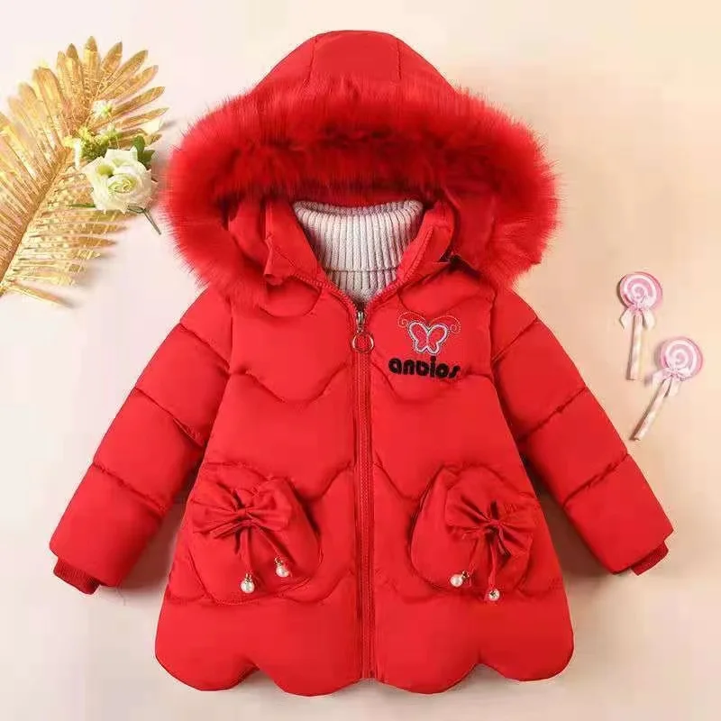 Children\'s winter coat Little girl cotton-padded jacket thickened fashion down jacket girl\'s medium long super cute jacket