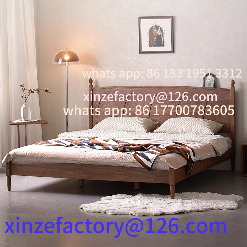 

Customizable Nordic full solid wood bed North American black walnut furniture American retro master bedroom