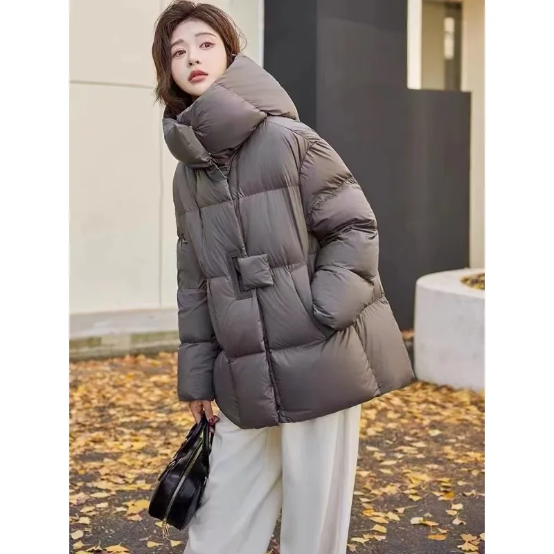 Women's Winter Tops Jacket Down Jacket White Duck Down Package Hip Cape Large Warm Thickened Retro Leisure Soft Niche Versatile