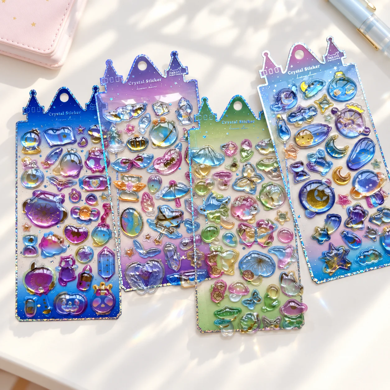 NEKONI Dream Castle Planet Mushroom 3D Relief Crystal Stickers Phone Decoration Sticker Stationery Sticker School Supplies Gift